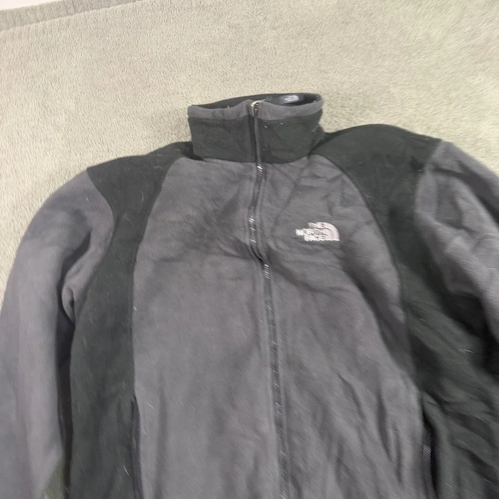 The North Face Mens Denali Fleece Jacket Gray Black Full Zip Mock Neck Medium